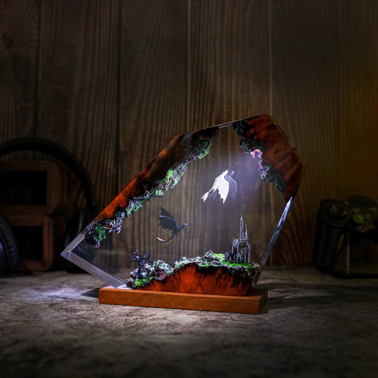 Black & White Resin Dragon Night Light | LED Bedroom Table Lamp & Halloween Gift