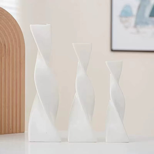 Minimalist Twisted Ceramic Vase 3-Piece Set Wabi Sabi Style Living Room Desktop Decoration Ornament