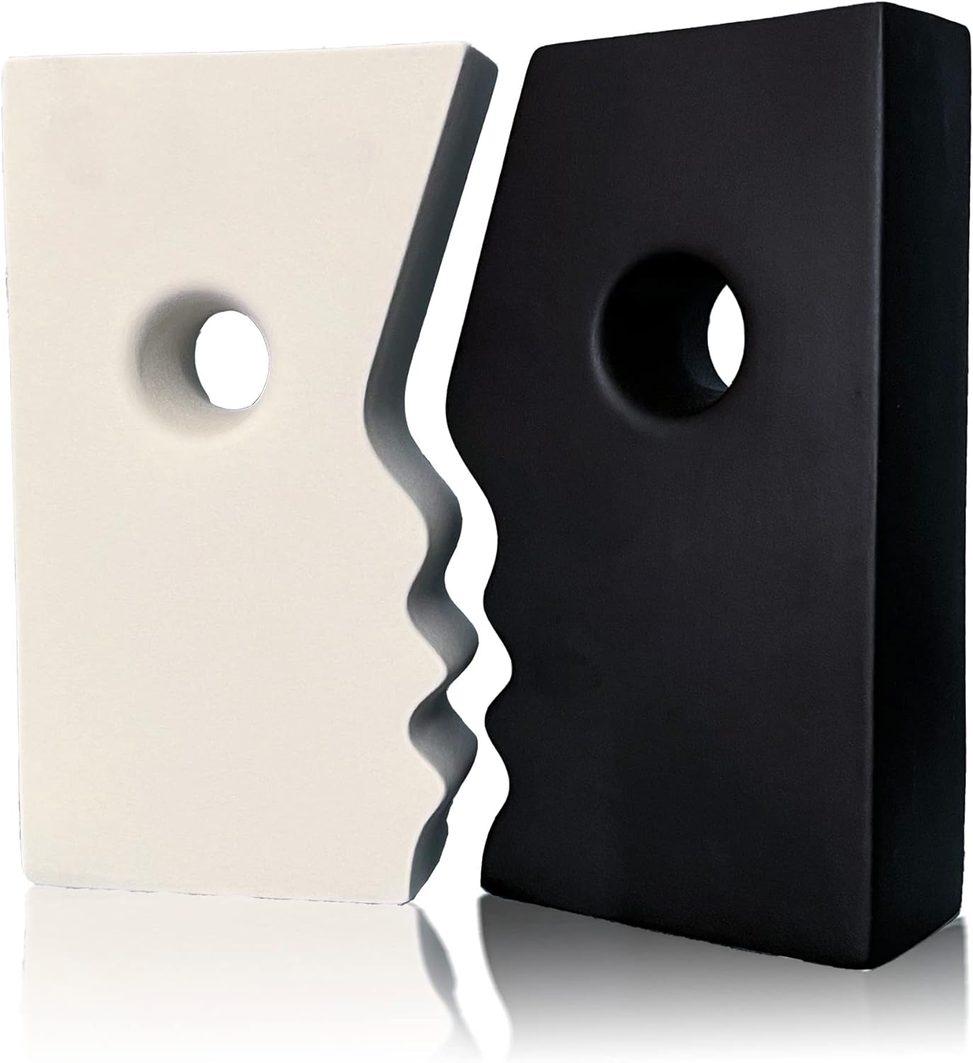 Modern Ceramic Vase Set of 2 – Abstract Black & White Decorative Vases for Home Decor