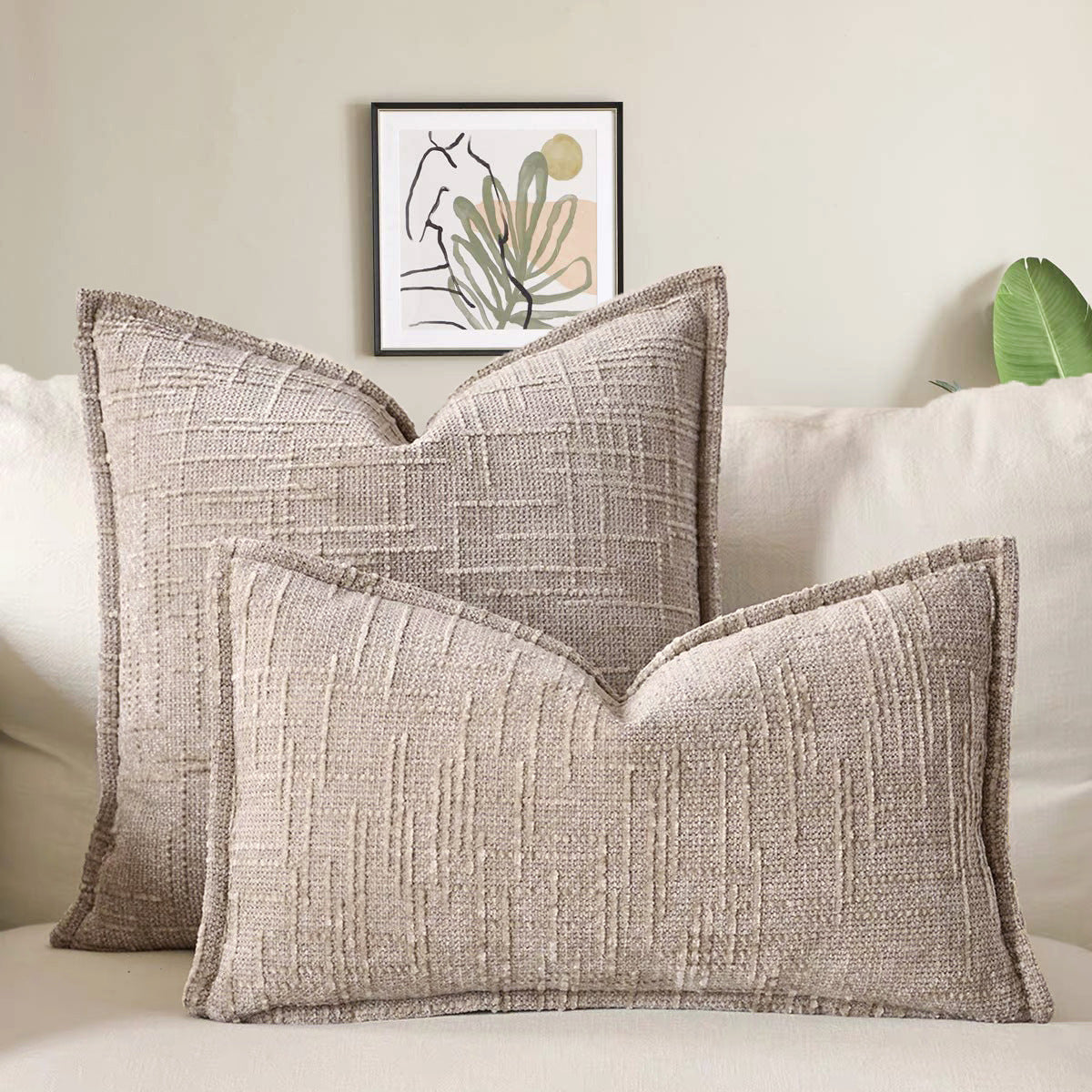 Chenille Crosshatch Cushion Cover Set of 2 – Textured Minimalist Pillow Covers 45x45cm & 30x50cm