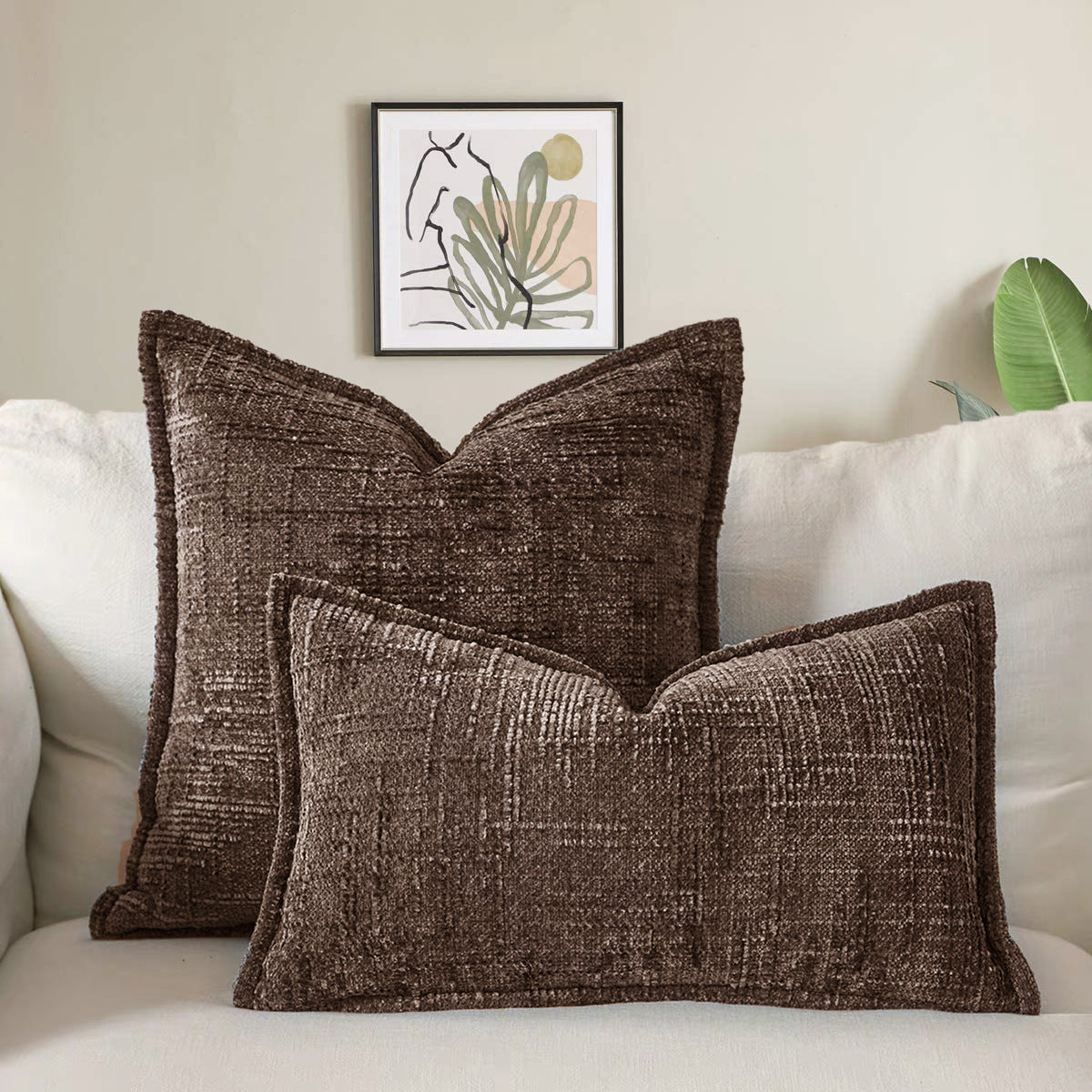 Chenille Crosshatch Cushion Cover Set of 2 – Textured Minimalist Pillow Covers 45x45cm & 30x50cm