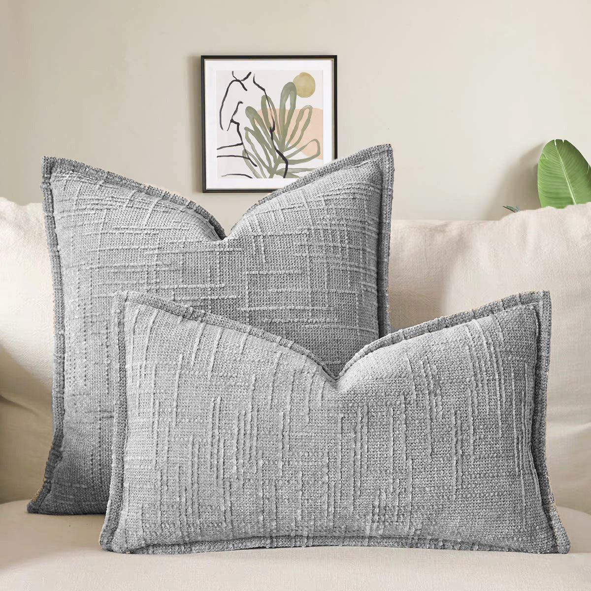 Chenille Crosshatch Cushion Cover Set of 2 – Textured Minimalist Pillow Covers 45x45cm & 30x50cm