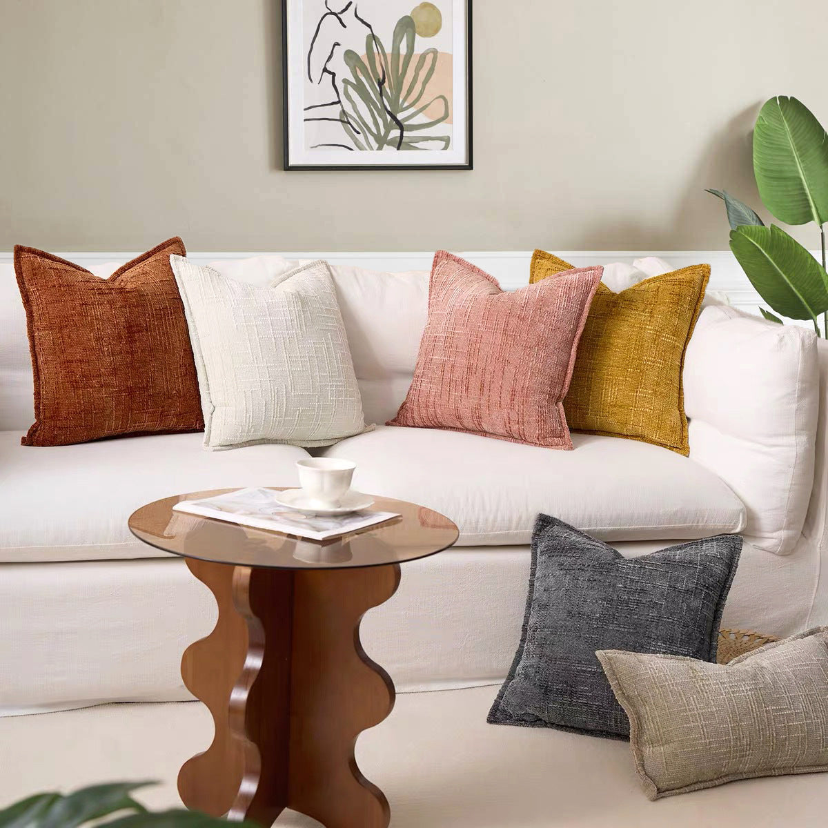 Chenille Crosshatch Cushion Cover Set of 2 – Textured Minimalist Pillow Covers 45x45cm & 30x50cm