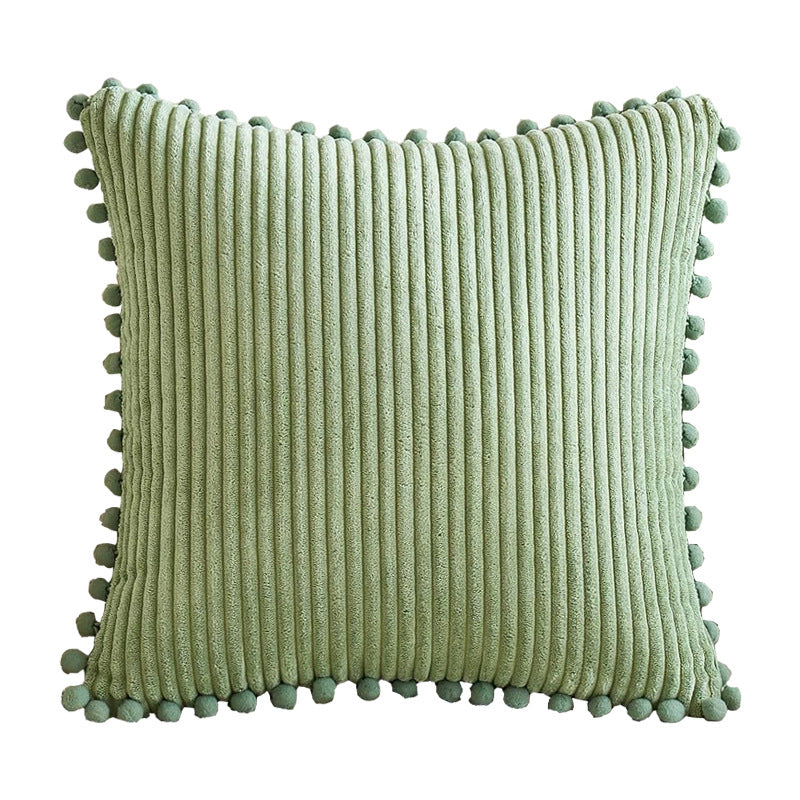 Corduroy Cushion Cover Set of 2 with Pom Pom Trim – Soft Decorative Pillow Covers 45x45cm