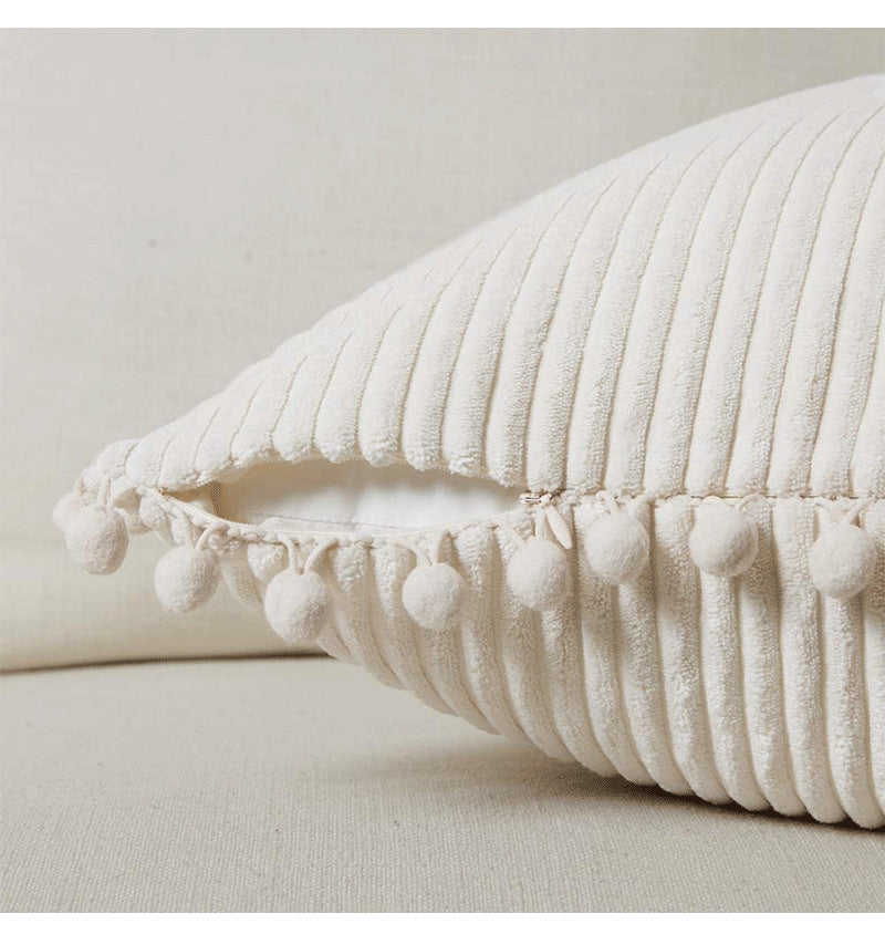 Corduroy Cushion Cover Set of 2 with Pom Pom Trim – Soft Decorative Pillow Covers 45x45cm