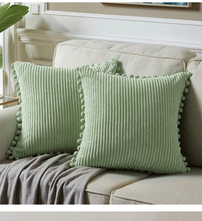 Corduroy Cushion Cover Set of 2 with Pom Pom Trim – Soft Decorative Pillow Covers 45x45cm