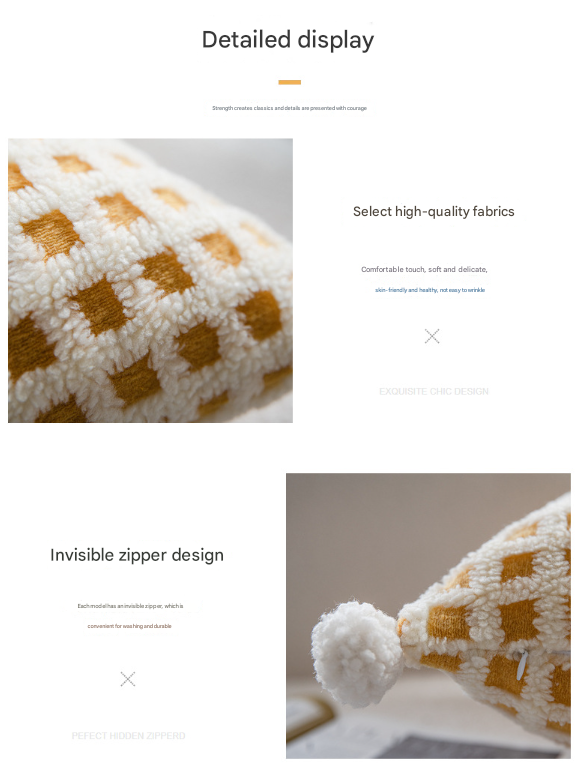 Textured Checkered Cushion Cover with Pom Poms – Soft Decorative Pillow 45x45cm