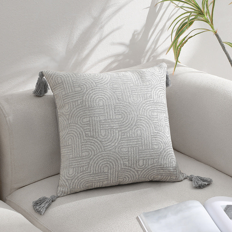 Geometric Jacquard Cushion Cover Set of 2 with Tassels – Textured Decorative Pillow Covers 45x45cm