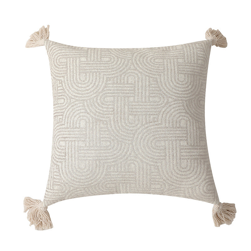 Geometric Jacquard Cushion Cover Set of 2 with Tassels – Textured Decorative Pillow Covers 45x45cm