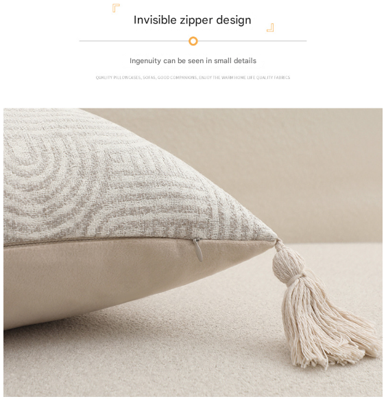 Geometric Jacquard Cushion Cover Set of 2 with Tassels – Textured Decorative Pillow Covers 45x45cm