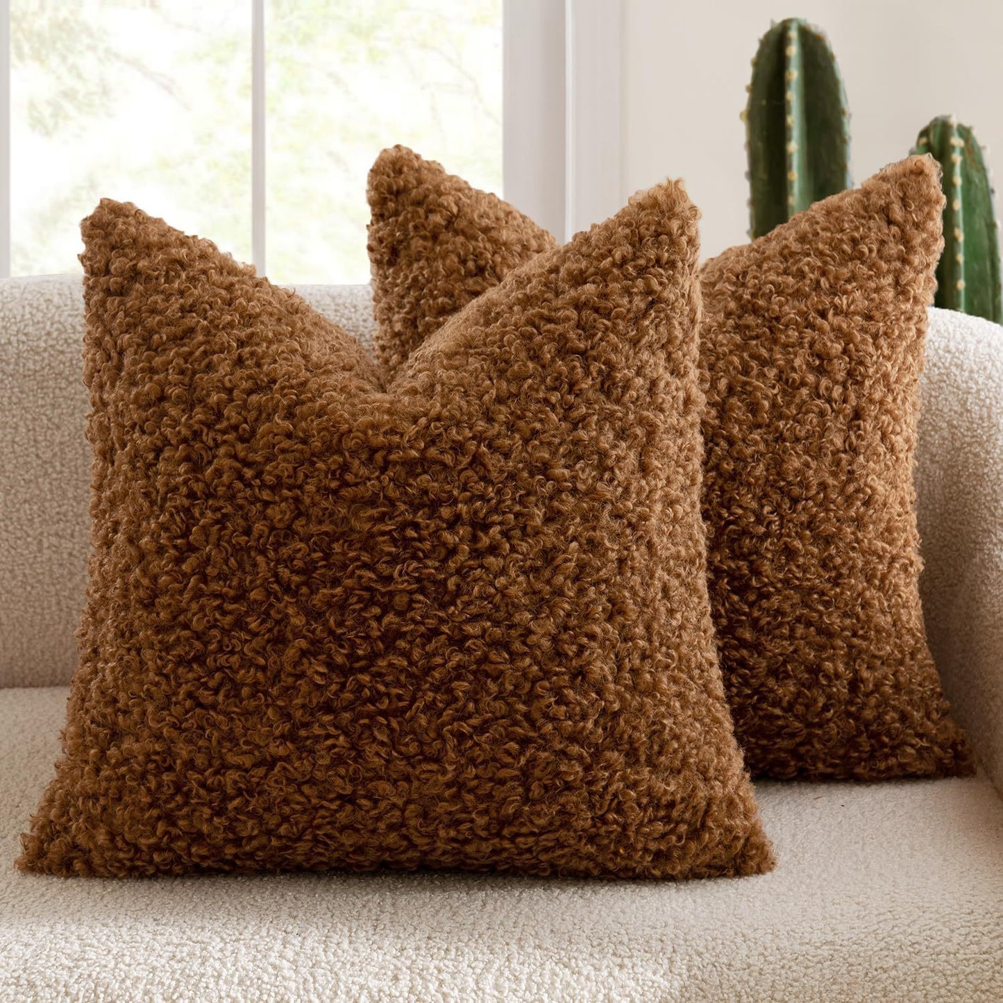 Teddy Boucle Cushion Cover Set of 2 – Plush Decorative Pillow Covers 45x45cm