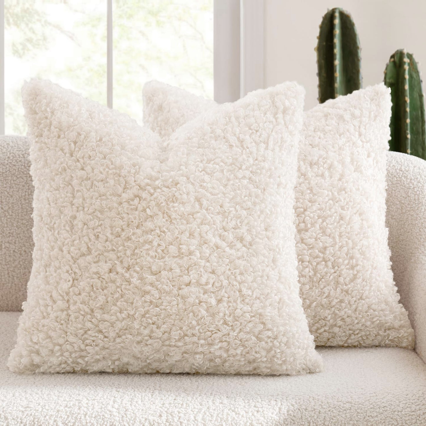 Teddy Boucle Cushion Cover Set of 2 – Plush Decorative Pillow Covers 45x45cm