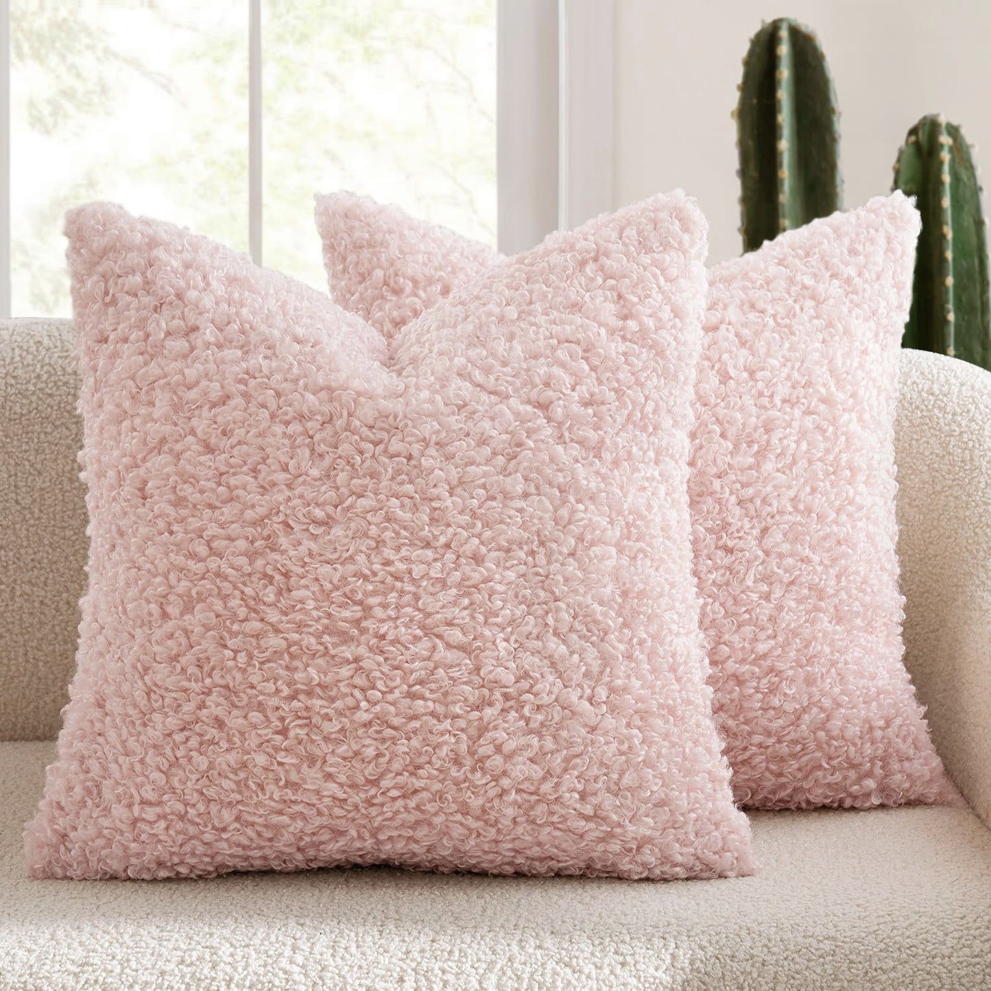 Teddy Boucle Cushion Cover Set of 2 – Plush Decorative Pillow Covers 45x45cm