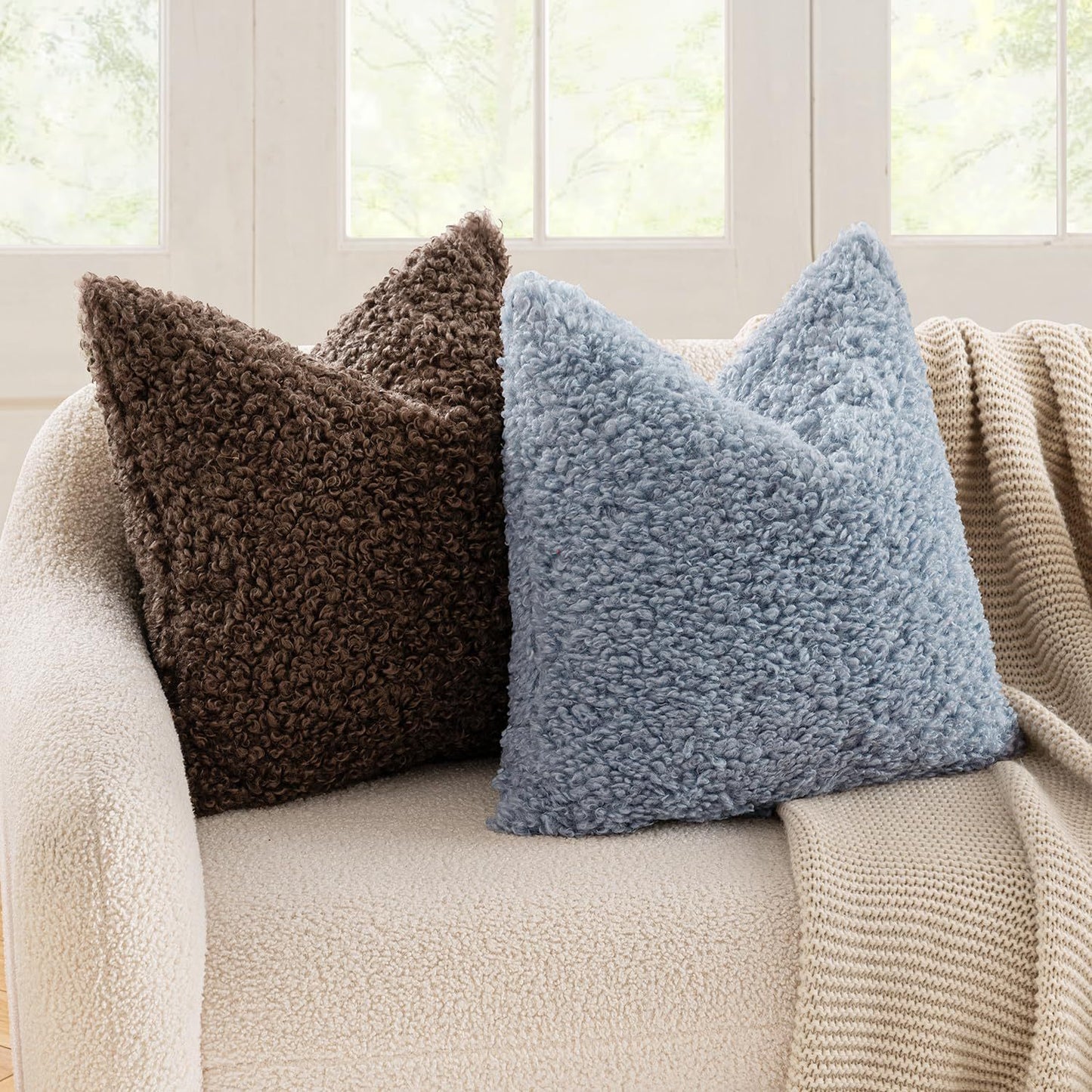 Teddy Boucle Cushion Cover Set of 2 – Plush Decorative Pillow Covers 45x45cm